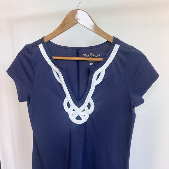 Lilly Pulitzer Navy Blue Brewster Dress Embordered Nautical Womens Size Small - Picture 3 of 8